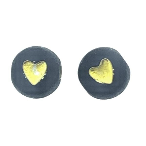 Letterkraal acryl hartjes zwart-goud 7mm - 20 stuks-Kraaltjes van Renate