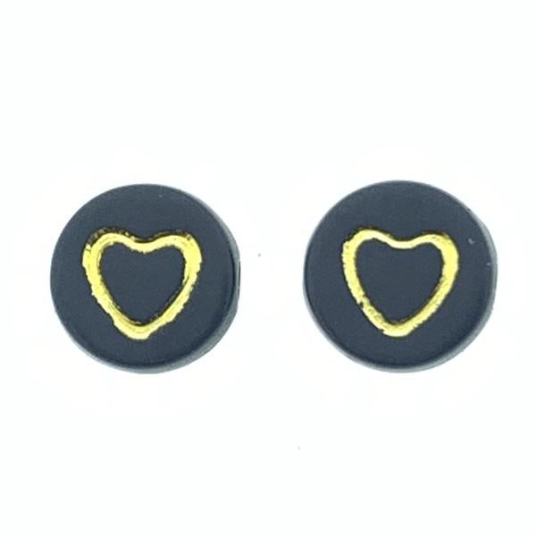Letterkraal acryl hartjes zwart-goud 7mm - 20 stuks-Kraaltjes van Renate