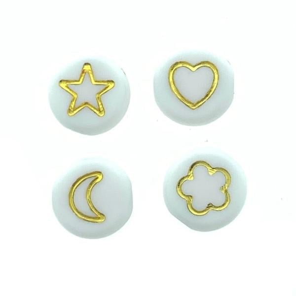 Letterkraal acryl mix hart/ster/maan/wolk wit-goud 7mm - 20 stuks-Kraaltjes van Renate