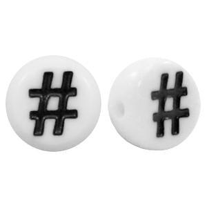 Letterkraal acryl hashtag # wit 7mm - 10 stuks-Kraaltjes van Renate