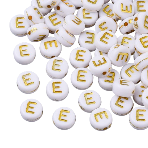 Acryl Letterkralen E Wit Goud 7mm - 10 stuks-Kralen-Kraaltjes van Renate