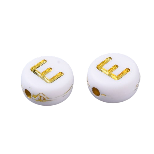 Acryl Letterkralen E Wit Goud 7mm - 10 stuks-Kralen-Kraaltjes van Renate