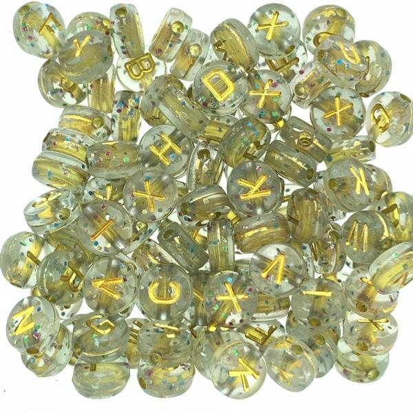 Letterkralen rond letter A-Z Glitter Goud 7mm - 100 stuks-Kraaltjes van Renate