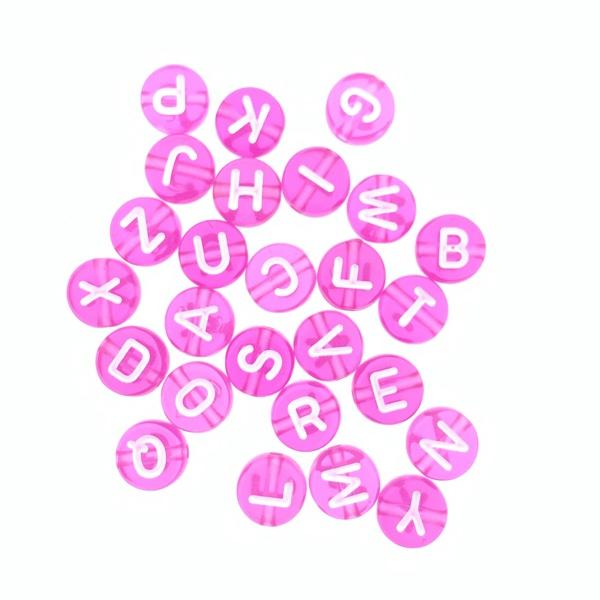 Letterkralen rond letter A-Z Roze transparant 7mm - 26 stuks-Kraaltjes van Renate