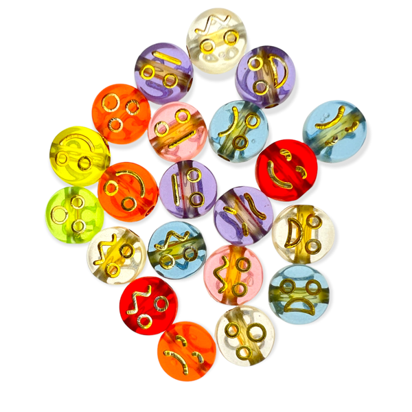 Acryl Letterkralen rond smiley Multicolor-goud 7mm - 20 stuks-Kralen-Kraaltjes van Renate