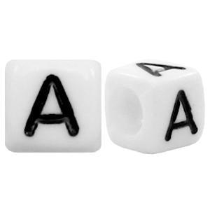 Letterkralen vierkant Ø3,6mm letters A Wit 6mm - 10 stuks-Kraaltjes van Renate
