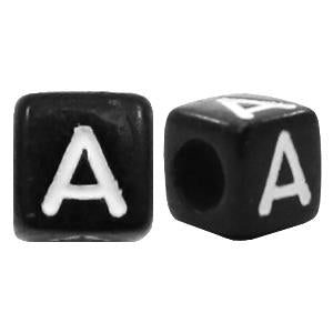 Letterkralen vierkant Ø3,6mm letters A Zwart 6mm - 10 stuks-Kraaltjes van Renate
