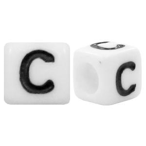 Letterkralen vierkant Ø3,6mm letters C Wit 6mm - 10 stuks-Kraaltjes van Renate