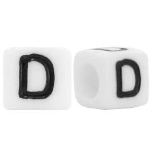 Letterkralen vierkant Ø3,6mm letters D Wit 6mm - 10 stuks-Kraaltjes van Renate