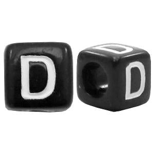 Letterkralen vierkant Ø3,6mm letters D Zwart 6mm - 10 stuks-Kraaltjes van Renate
