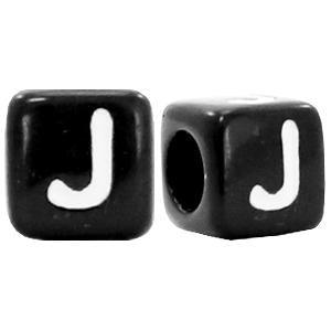 Letterkralen vierkant Ø3,6mm letters J Zwart 6mm - 10 stuks-Kraaltjes van Renate