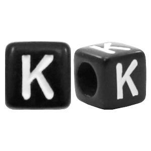 Letterkralen vierkant Ø3,6mm letters K Zwart 6mm - 10 stuks-Kraaltjes van Renate