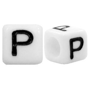 Letterkralen vierkant Ø3,6mm letters P Wit 6mm - 10 stuks-Kraaltjes van Renate