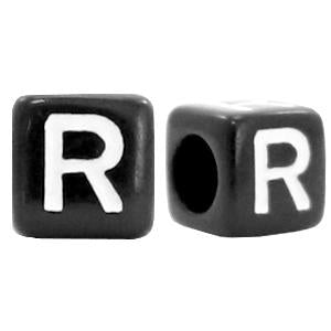 Letterkralen vierkant Ø3,6mm letters R Zwart 6mm - 10 stuks-Kraaltjes van Renate