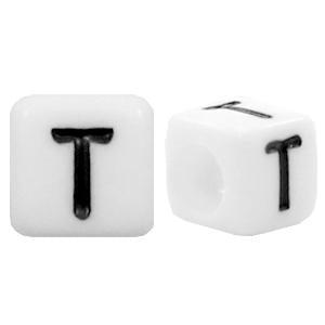 Letterkralen vierkant Ø3,6mm letters T Wit 6mm - 10 stuks-Kraaltjes van Renate