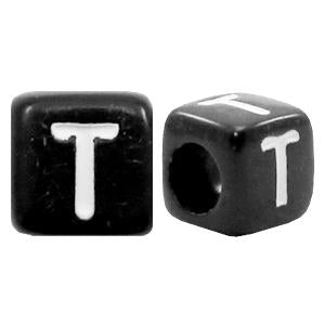 Letterkralen vierkant Ø3,6mm letters T Zwart 6mm - 10 stuks-Kraaltjes van Renate