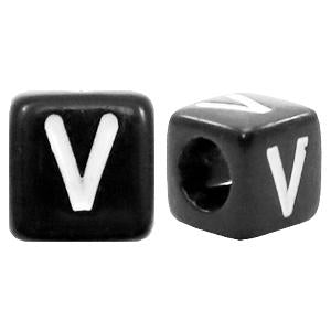 Letterkralen vierkant Ø3,6mm letters V Zwart 6mm - 10 stuks-Kraaltjes van Renate