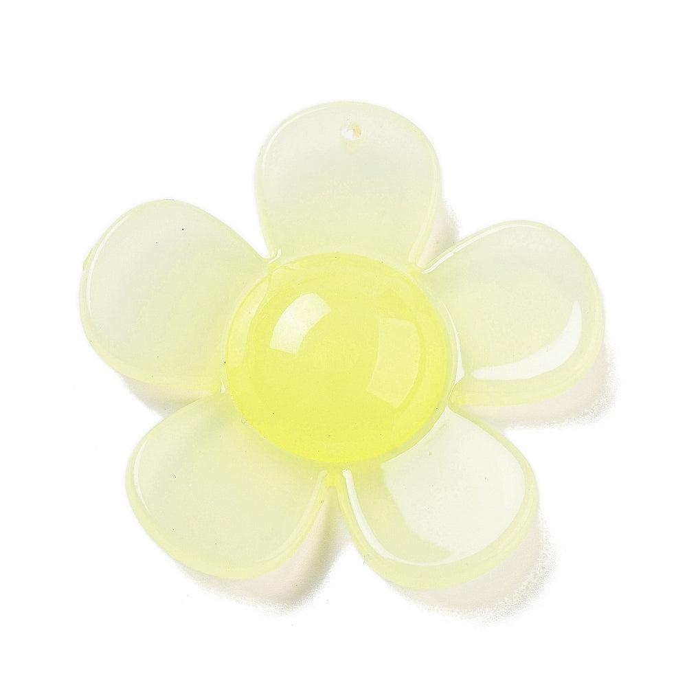 Acryl bedel bloem geel 41mm- per stuk-Kralen-Kraaltjes van Renate