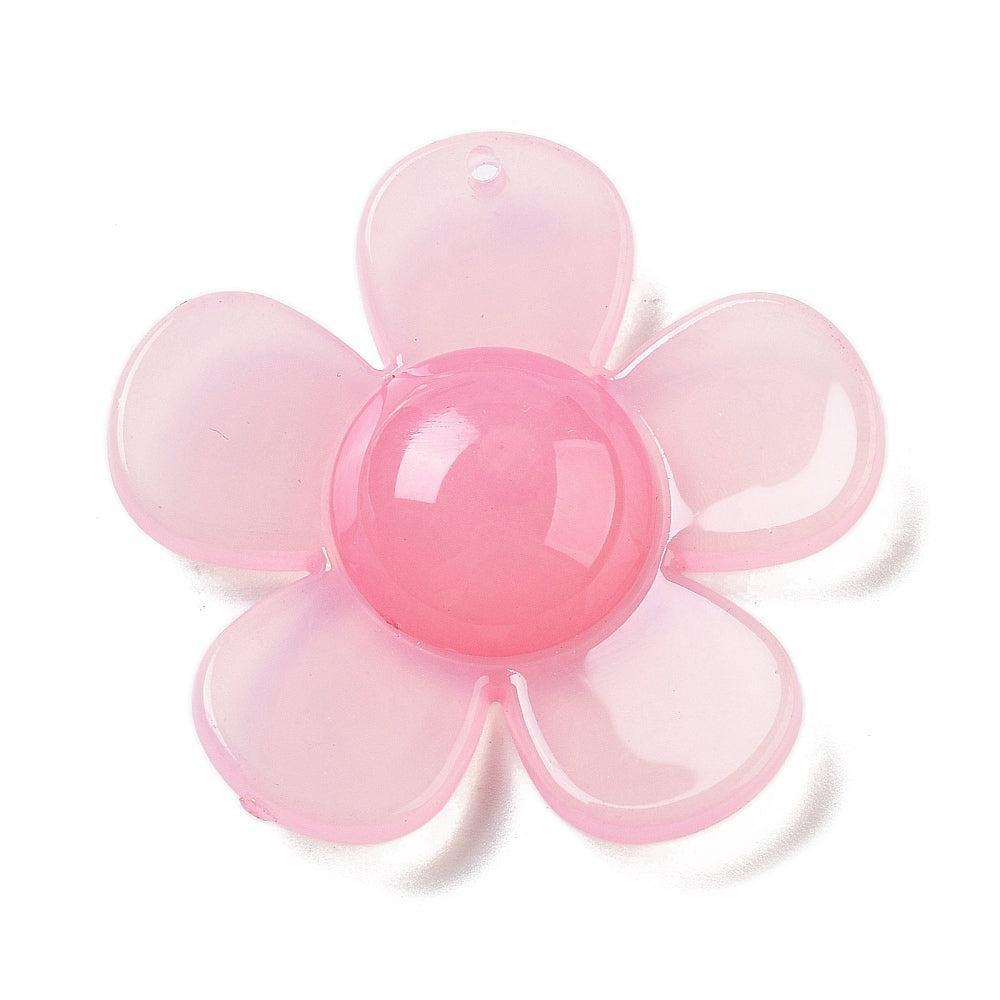 Acryl bedel bloem roze 41mm- per stuk-Kralen-Kraaltjes van Renate