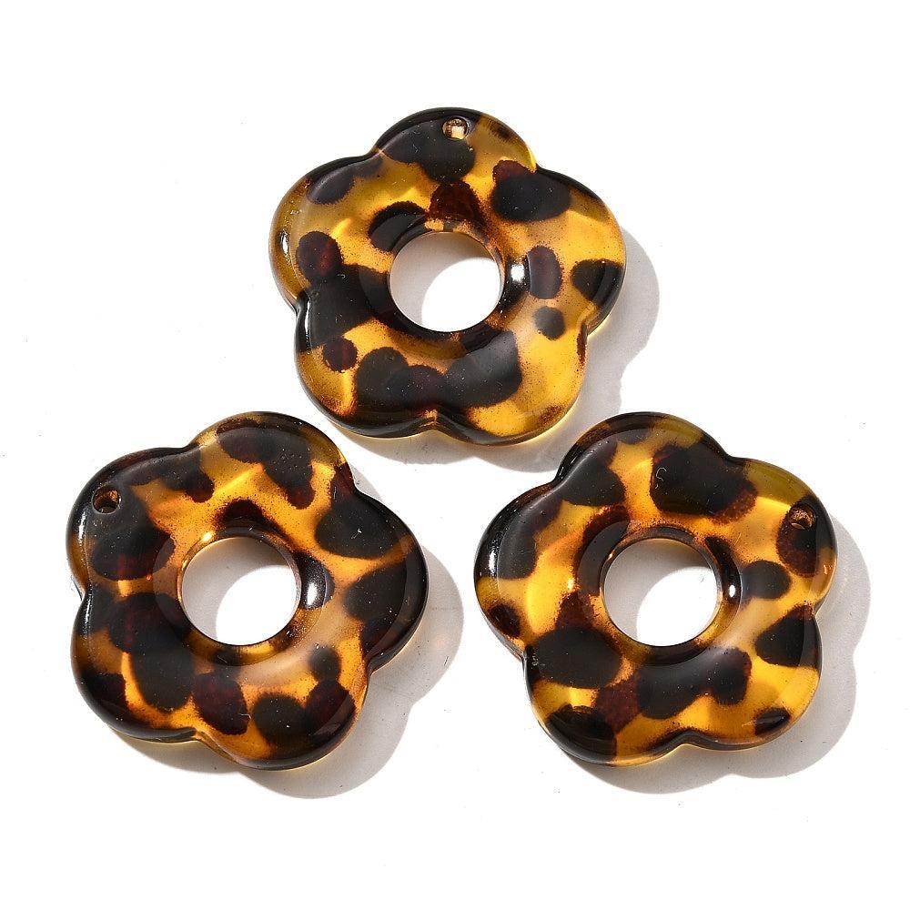 Acryl bedel flower leopard 25,5mm - per stuk-Kralen-Kraaltjes van Renate