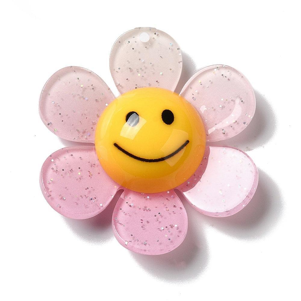 Acryl bedel groot bloem glitter licht roze 52mm- per stuk-Kralen-Kraaltjes van Renate