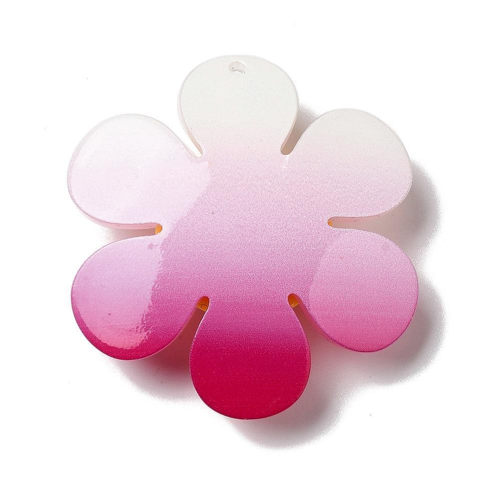 Acryl bedel groot bloem glitter roze 52mm- per stuk-Kralen-Kraaltjes van Renate