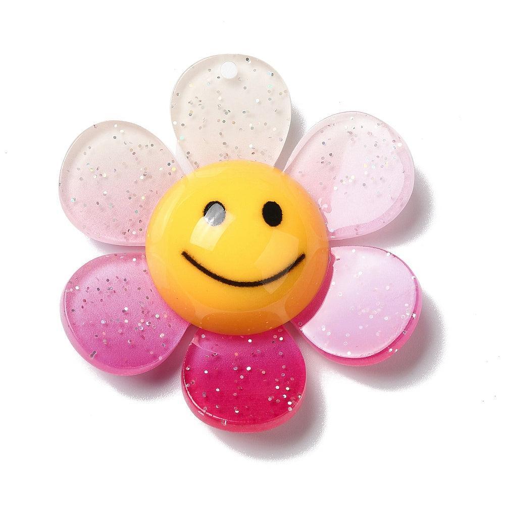 Acryl bedel groot bloem glitter roze 52mm- per stuk-Kralen-Kraaltjes van Renate