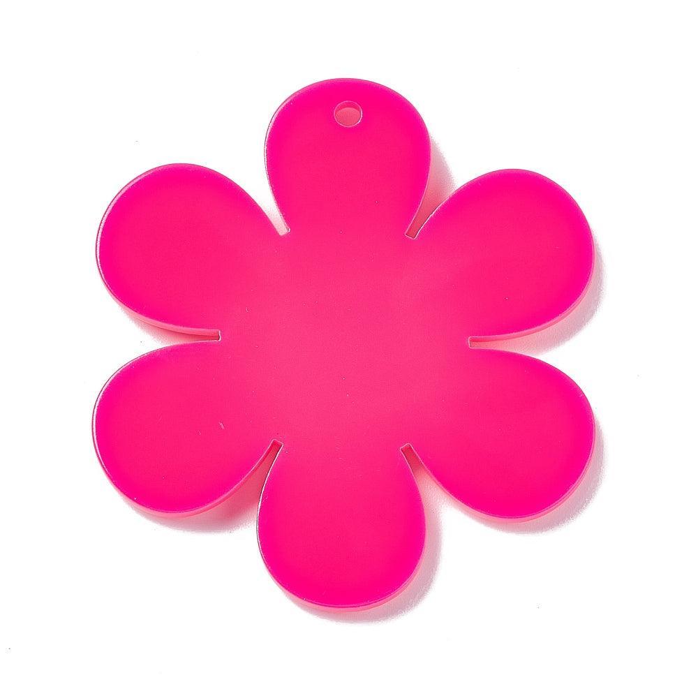 Acryl bedel groot bloem neon roze 55mm- per stuk-Kralen-Kraaltjes van Renate