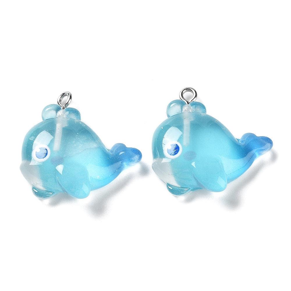Acryl bedel walvis blauw zilver 26x25x7mm-bedels-Kraaltjes van Renate