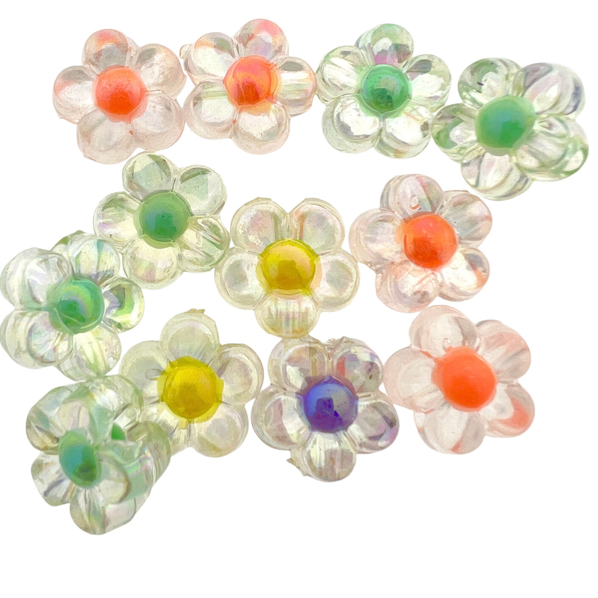Acryl bloem AB-glans multicolor 12mm - 12 stuks-Kralen-Kraaltjes van Renate