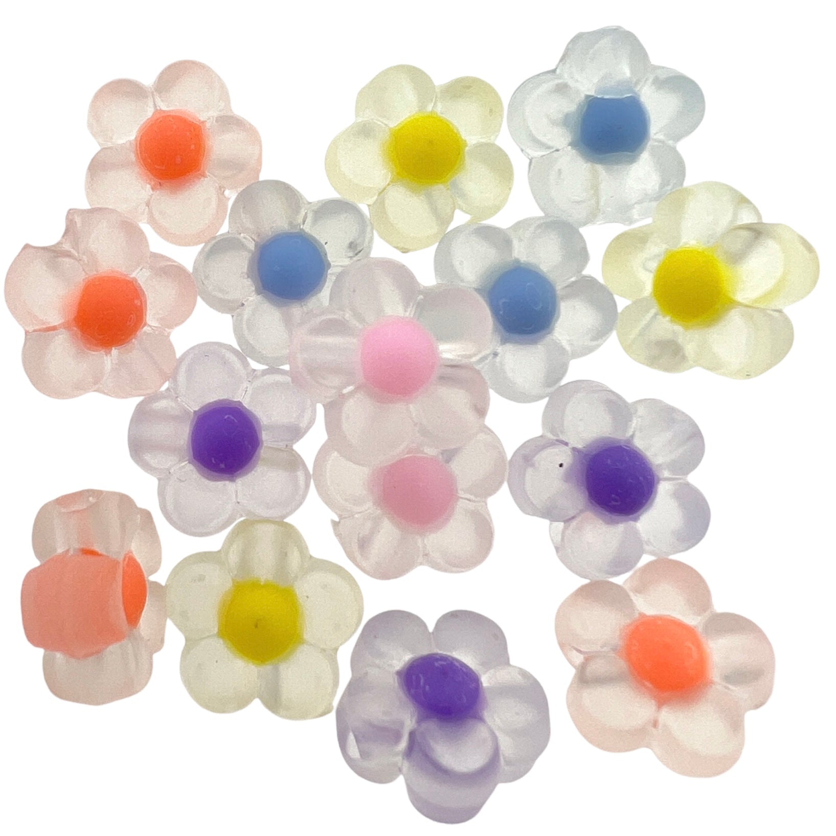 Acryl bloem transparant mat multicolor 12mm - 12 stuks-Kralen-Kraaltjes van Renate