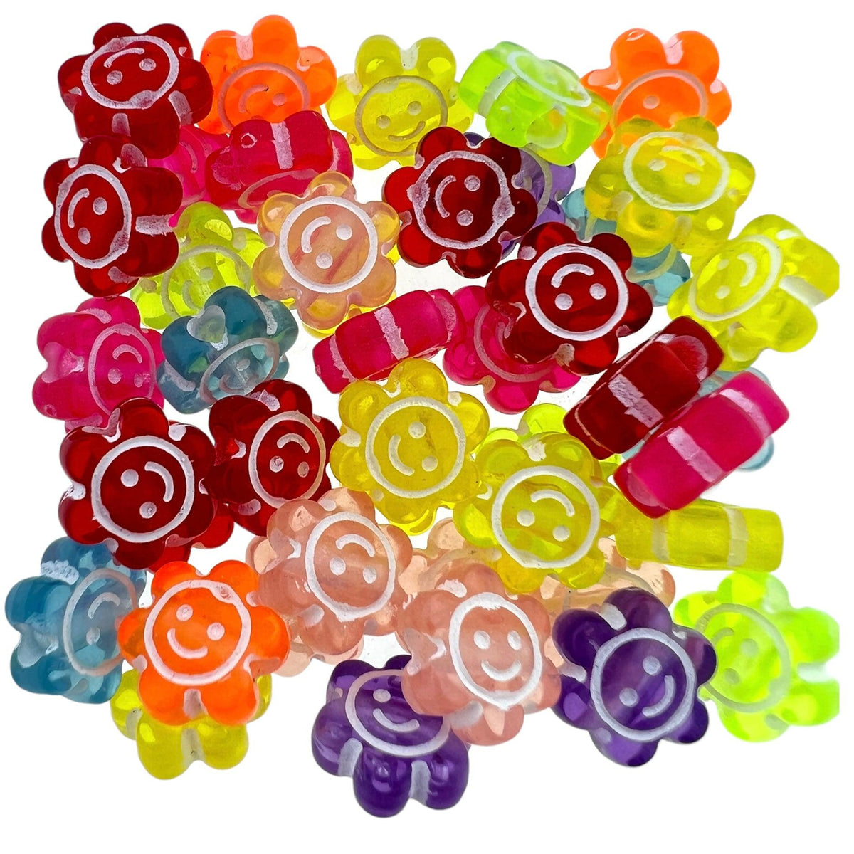Acryl bloemen gekleurde mix smileys 10x11x5mm- 40 stuks-Kralen-Kraaltjes van Renate