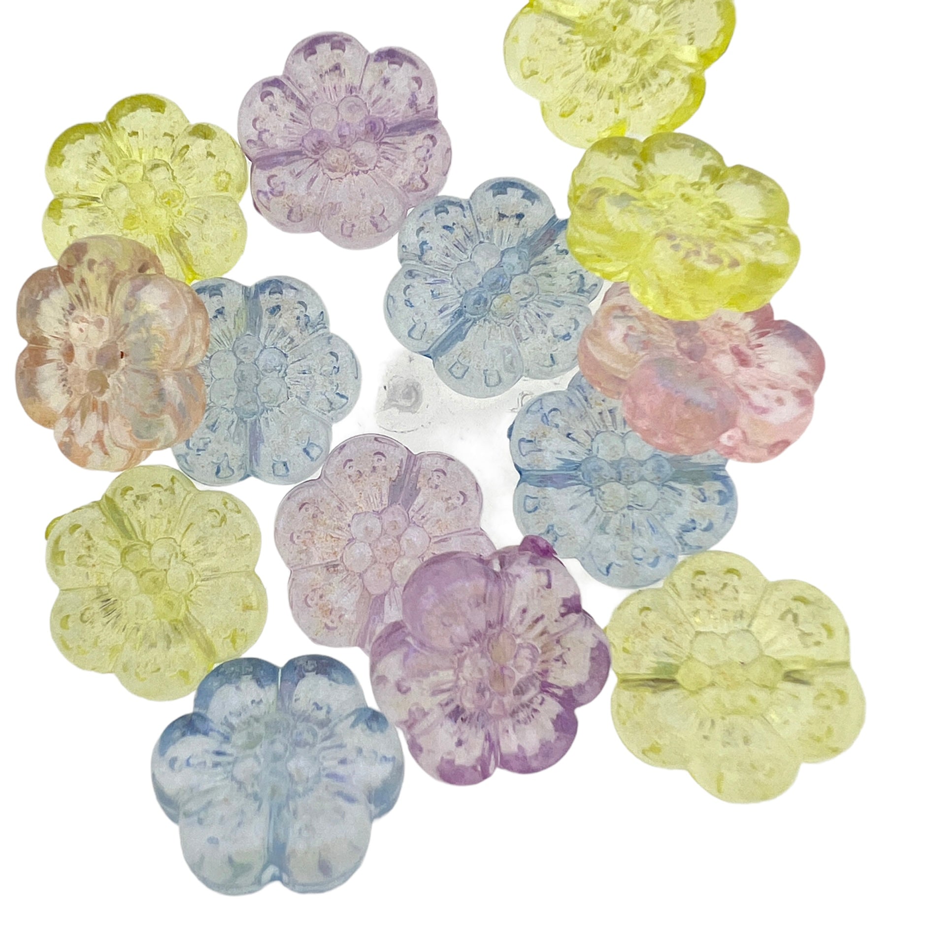 Acryl bloemen gekleurde pastel mix 13x12x4mm- 14 stuks-Kralen-Kraaltjes van Renate