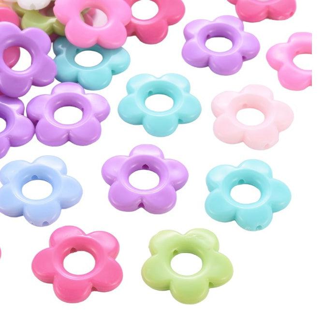 Acryl bloemen mix color 19x20x3.5mm- per 20 stuks-bedels-Kraaltjes van Renate