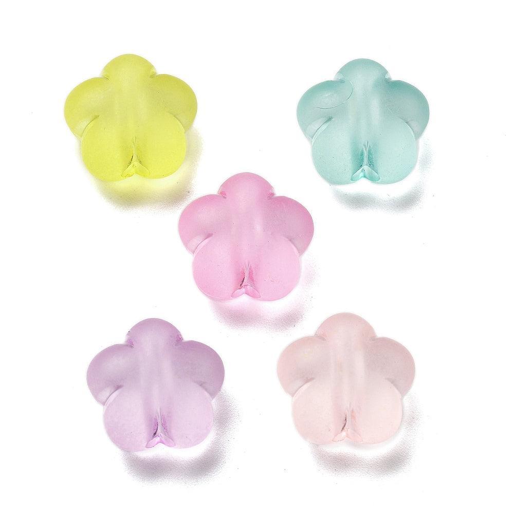 Acryl bloemen mix frosted transparant 13x13mm ⌀2,7mm - per 12 stuks-bedels-Kraaltjes van Renate