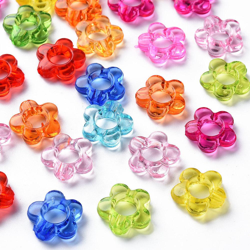 Acryl bloemen mix transparant 13x13x4mm- per 35 stuks-bedels-Kraaltjes van Renate