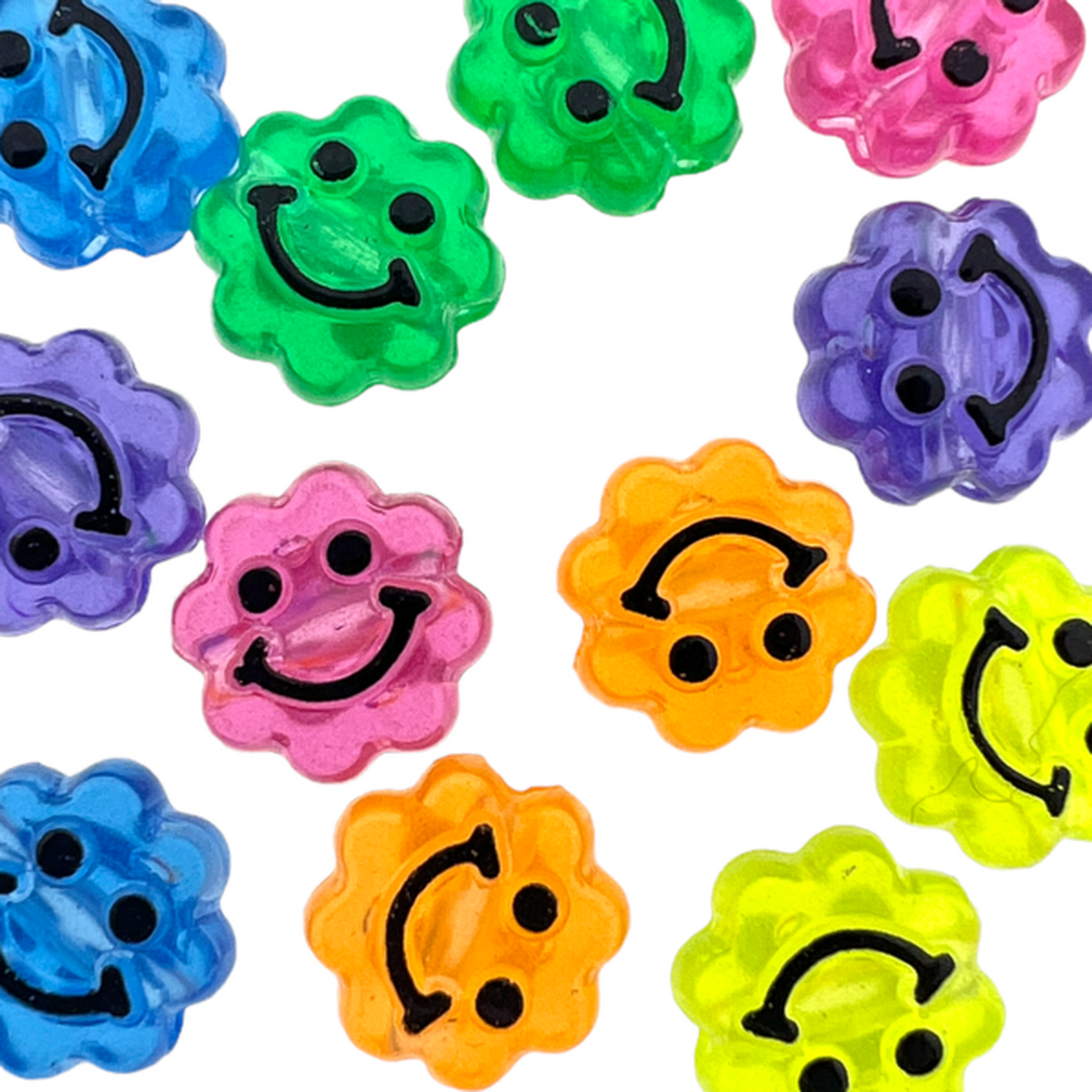 Acryl bloemen smiley kralen 10mm - 12 stuks-Kralen-Kraaltjes van Renate