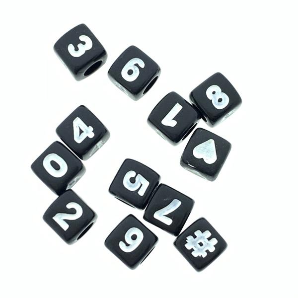 Acryl cijferkralen 0-9 Zwart 7mm - 12 stuks-Kraaltjes van Renate