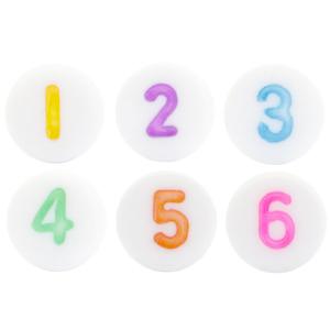 Acryl cijferkralen rond 0-9 Wit multicolor 7mm - 10 stuks-Kraaltjes van Renate