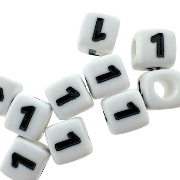 Acryl cijferkralen vierkant Ø3,6mm 1 Wit 6mm - 10 stuks-Kralen-Kraaltjes van Renate
