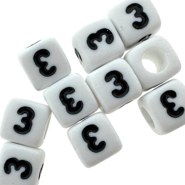 Acryl cijferkralen vierkant Ø3,6mm 3 Wit 6mm - 10 stuks-Kralen-Kraaltjes van Renate