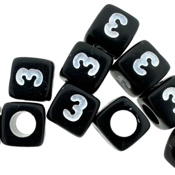 Acryl cijferkralen vierkant Ø3,6mm 3 zwart 6mm - 10 stuks-Kralen-Kraaltjes van Renate