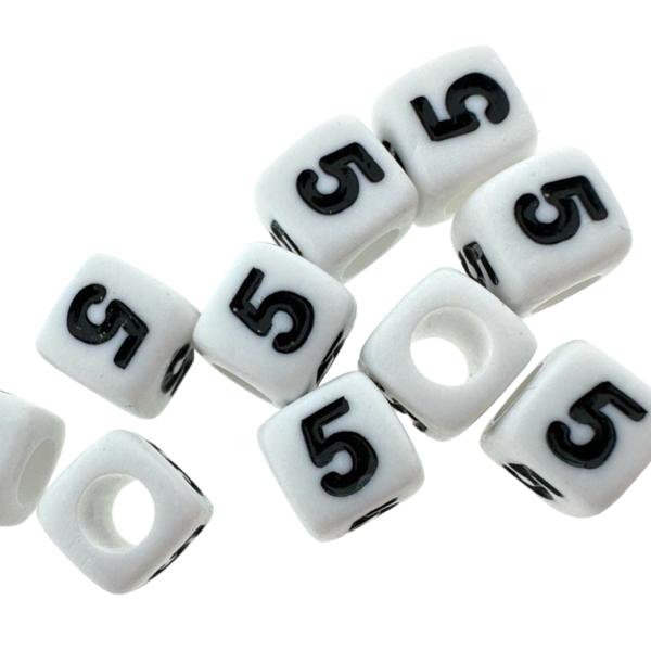 Acryl cijferkralen vierkant Ø3,6mm 5 Wit 6mm - 10 stuks-Kralen-Kraaltjes van Renate