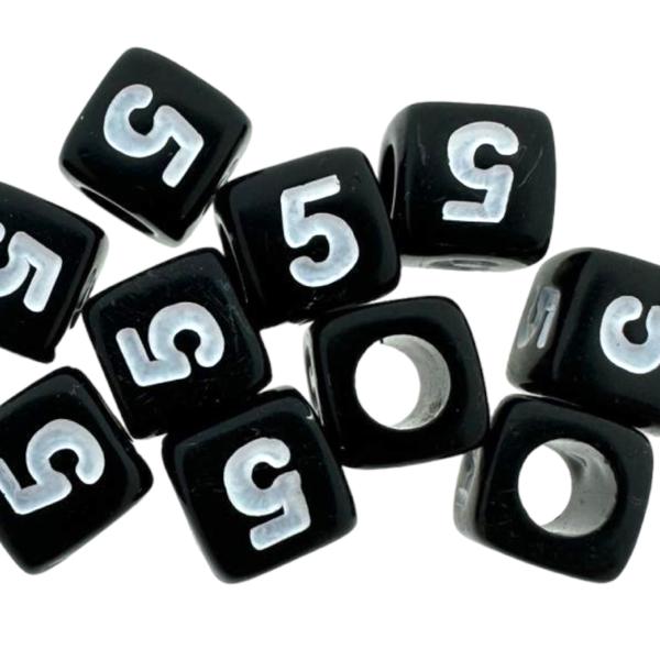 Acryl cijferkralen vierkant Ø3,6mm 5 zwart 6mm - 10 stuks-Kralen-Kraaltjes van Renate