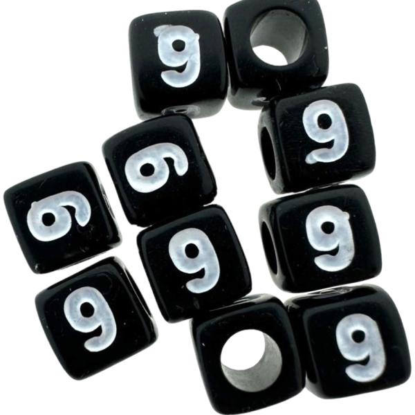 Acryl cijferkralen vierkant Ø3,6mm 6 zwart 6mm - 10 stuks-Kralen-Kraaltjes van Renate