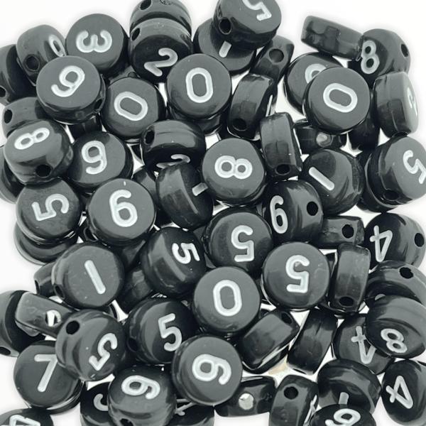 Acryl cijfers rond 0-9 zwart 7mm - 100 stuks-Kraaltjes van Renate