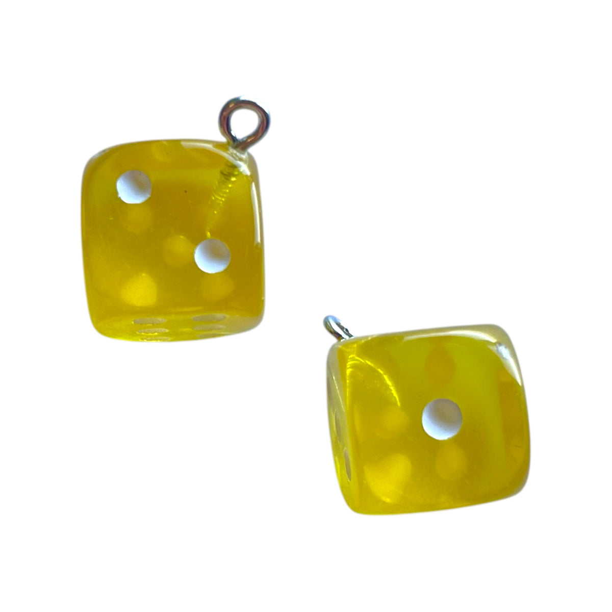 Acryl emaille hanger Lucky Dice Geel 23mm- per stuk-bedels-Kraaltjes van Renate