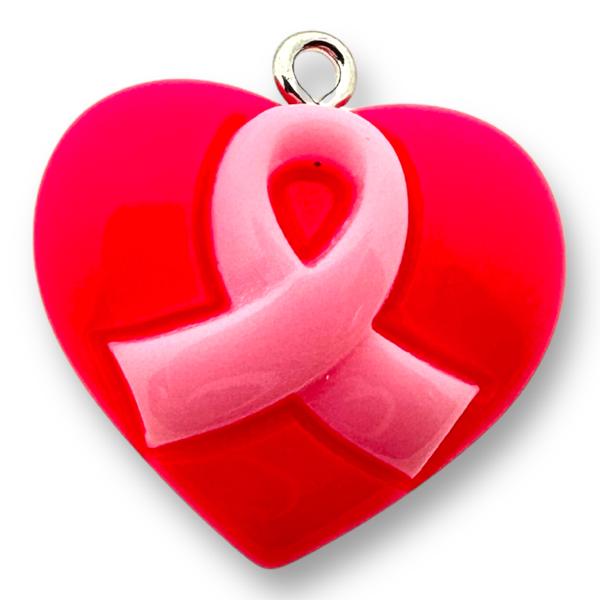 Acryl hanger Roze Heart breast cancer awareness ribbon - 23mm-bedels-Kraaltjes van Renate