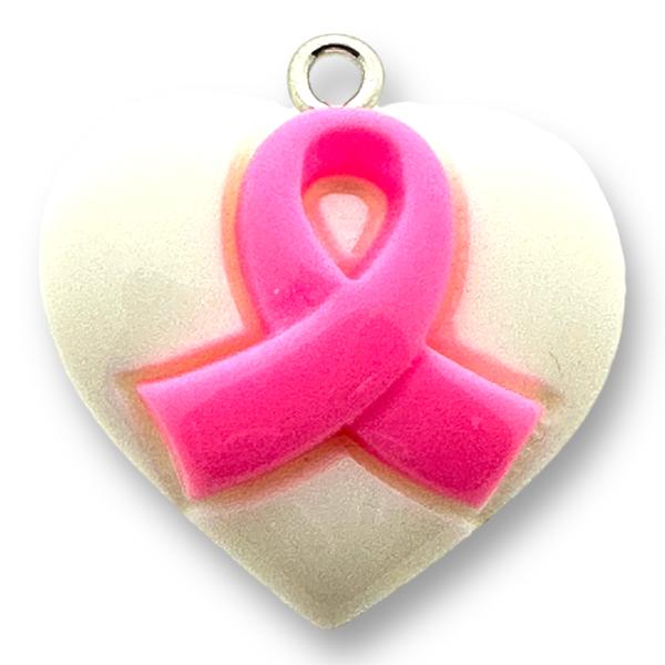 Acryl hanger Wit Heart breast cancer awareness ribbon - 23mm-bedels-Kraaltjes van Renate