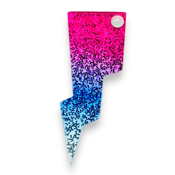 Acryl hanger glitter bliksem blauw/roze 39x15x2mm-bedels-Kraaltjes van Renate